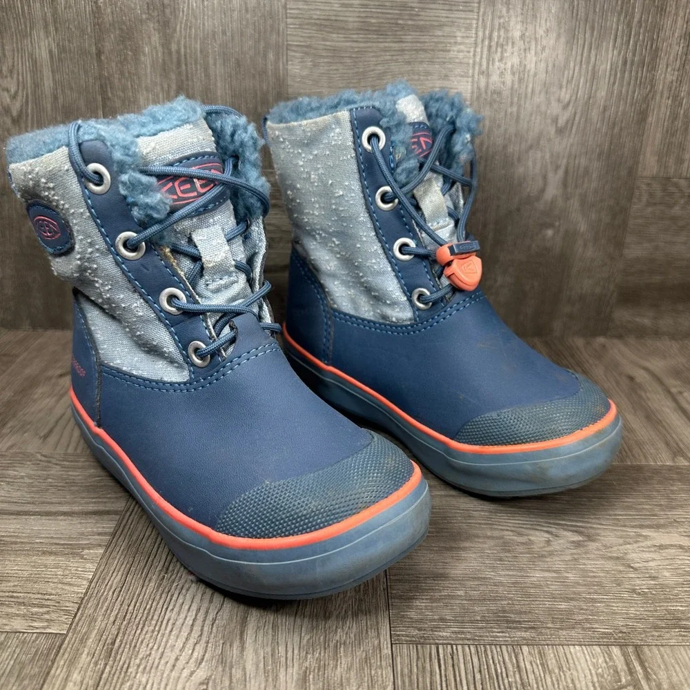 KEEN Waterproof Winter Boots Toddler 8 Blue Coral Insulated Faux Fur NEW
